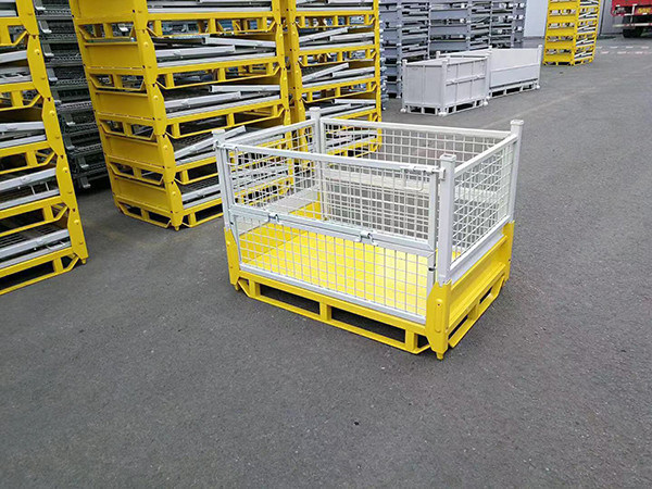 Foldable Caging Warehouse Racking Electrostatic Spraying Foldable Wire Mesh Pallet Cage For Warehouse Storage