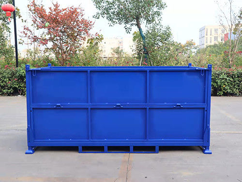 Material Stacking Blue Box Foldable Stacking Steel Pallet Box Space Saving And Made Of Q235 Material